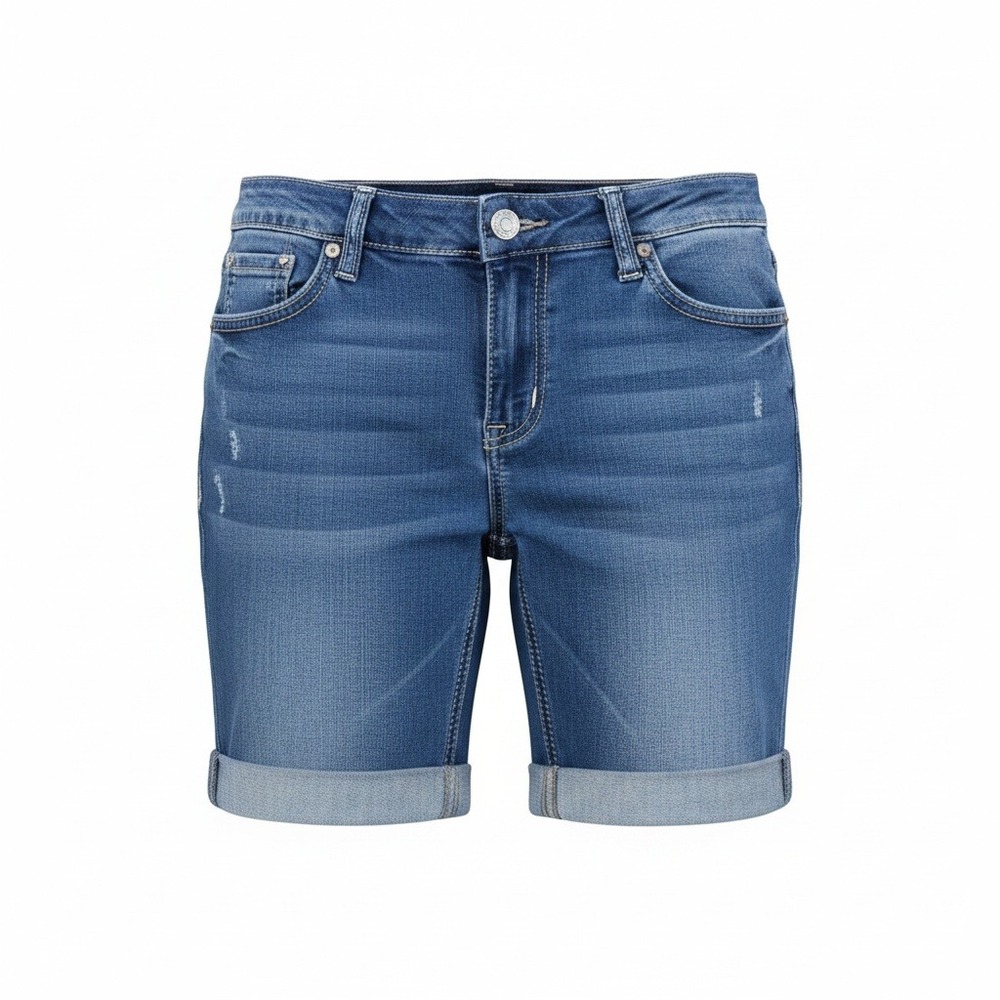 Earl‎ Jean Bermuda Shorts Womens 6 Denim Rhinestone Embroidered Cuffed Stretch